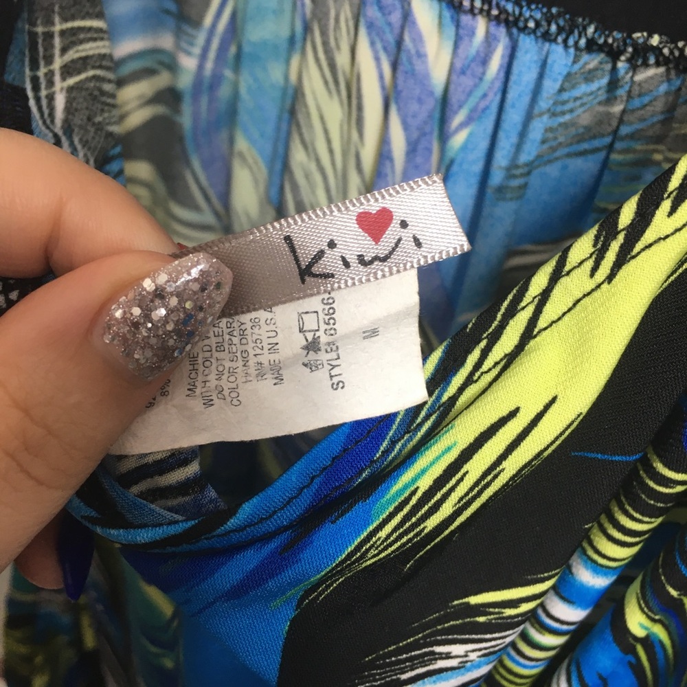 Kiwi Black Midi Dress with Blue & Green Print - Picture 3 of 3